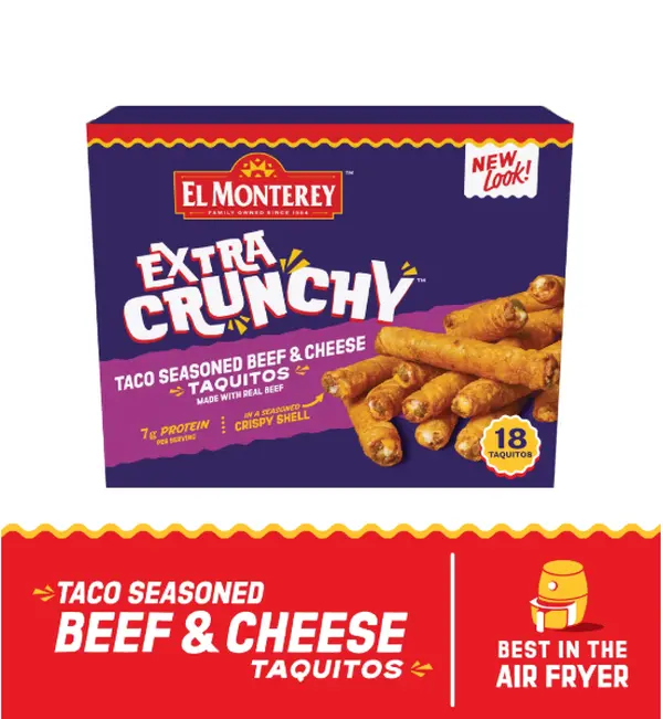 El Monterey Extra Crunchy Taco Seasoned Beef & Cheese Taquitos 20.7 oz, 18 Count (Frozen)