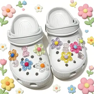 12PCS Cute Flower Shoe Charms for Crocs, Clogs, Sandals, DIY Shoe Decorations, Party Favor Gift Accessories, 12 Pcs-A （No Shoes）
