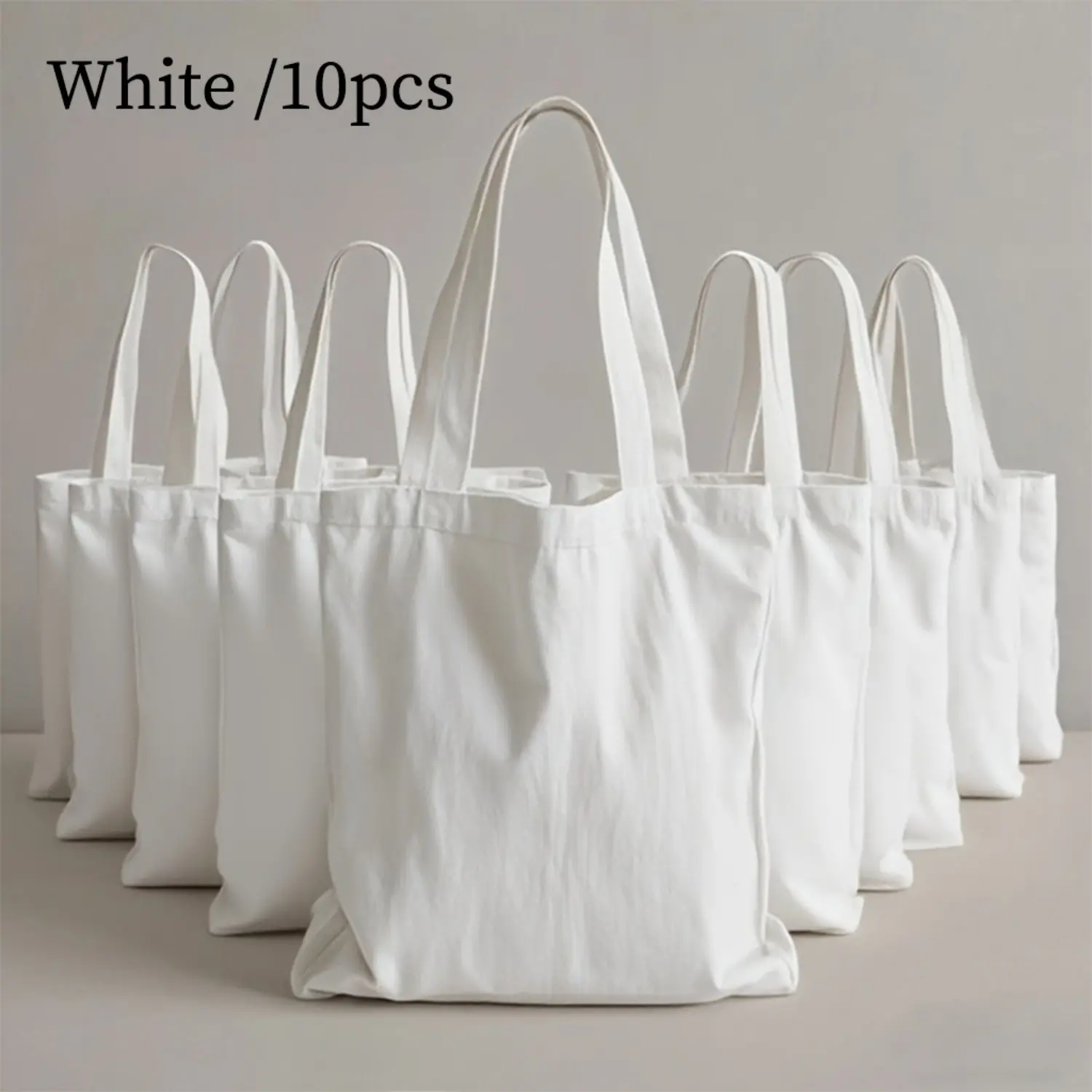 Set of 10 Blank Canvas Tote Bags, Shopping Totes, for Hand Painting, Designed for Heat Transfer, Sublimation Printing, Embroidery, Durable, Perfect for Travel, Shopping, Picnics, Commuting, Holiday Gifts, Canvas Shopper