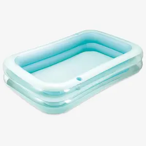 Maccabi Art SummerBlock Pool Inflatable Family Pool, 103 x 69 In Rectangular Backyard Pool with 2-Tier Walls, 2-in-1 Valve, Drain Plug, Drink Holders, Durable Leak-Resistant Design, Turquoise