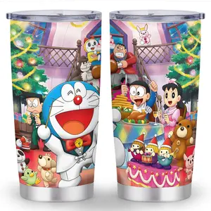 1pc Doraemon Cartoon Design Stainless Steel Tumbler 20oz - Double-Wall Vacuum Insulated Cup with Straw Lid & brush, BPA-Free Reusable Thermos for  Fans, Christmas, Halloween, Birthday