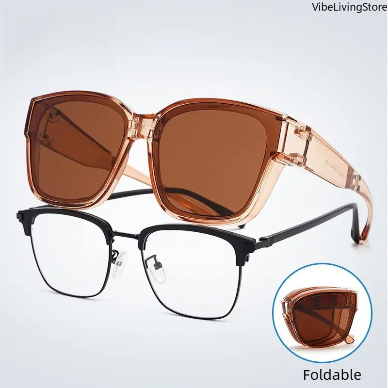 Square Fit-Over Sunglasses for Men, Lightweight & Foldable TR90 Frame, UV400 Sun Protective Trendy Shades for Travel & Outdoor, Lightweight Sun Glasses, Fashion Sunnies, Modern Frames Sunglasses, Sun Protective Eyewear