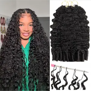 Daydream Hair Burmese Curly Human Miracle Knotless Crochet Hair 18inch 200g Pre-Separated Feather Crochet Real Human Hair Quick Weave Reusable Raw Hair Extensions for Women Natural Black Color#SummerVibes