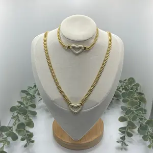 14k Laminated Necklace and Bracelet Set Daily Wear Waterproof Heart Pendant Jewelry Set for Women