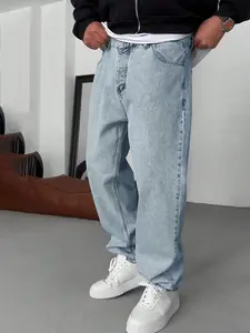 Straight Leg Denim Jeans Cotton Slant Pockets Washed Jean, Casual Versatile Streetwear Wide Leg Jeans, Couple Matching Straight Fit Loose Fit