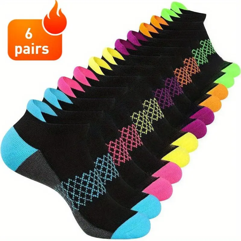 Women's 6-Pair Compression Socks - Cushioned Crew, Breathable, Anti-Slip Ankle Socks for Running, Gym Workouts, Cushioned Crew Socks, Compression Socks Women