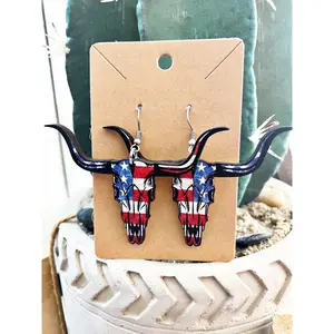 Red, White && Bull Earrings