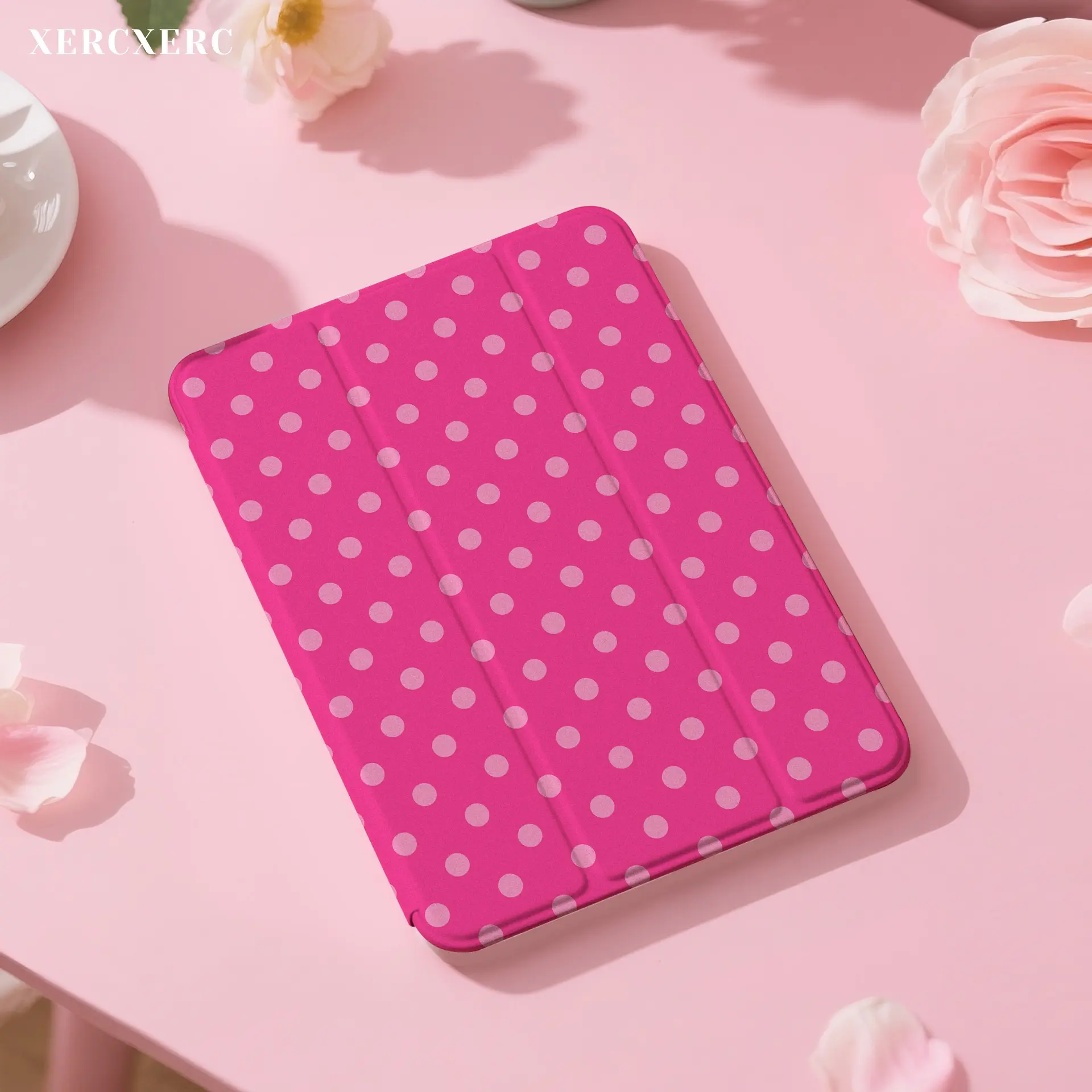 iPad case ipad accessories Pink Polka Dot PU Flip & TPU Soft iPad Case (9th/10th/11th Gen, Air 11inch, A16, Fall) with Pen Slot, 3 - Fold Stand, Shockproof, Auto Wake/Sleep for Back to School, Gift