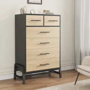 Tall 6-Drawer Storage Cabinet, Natural Oak Freestanding Chest of Drawers, Modern Space-Saving Organizer for Entryway, Bedroom, Living Room & Home Office