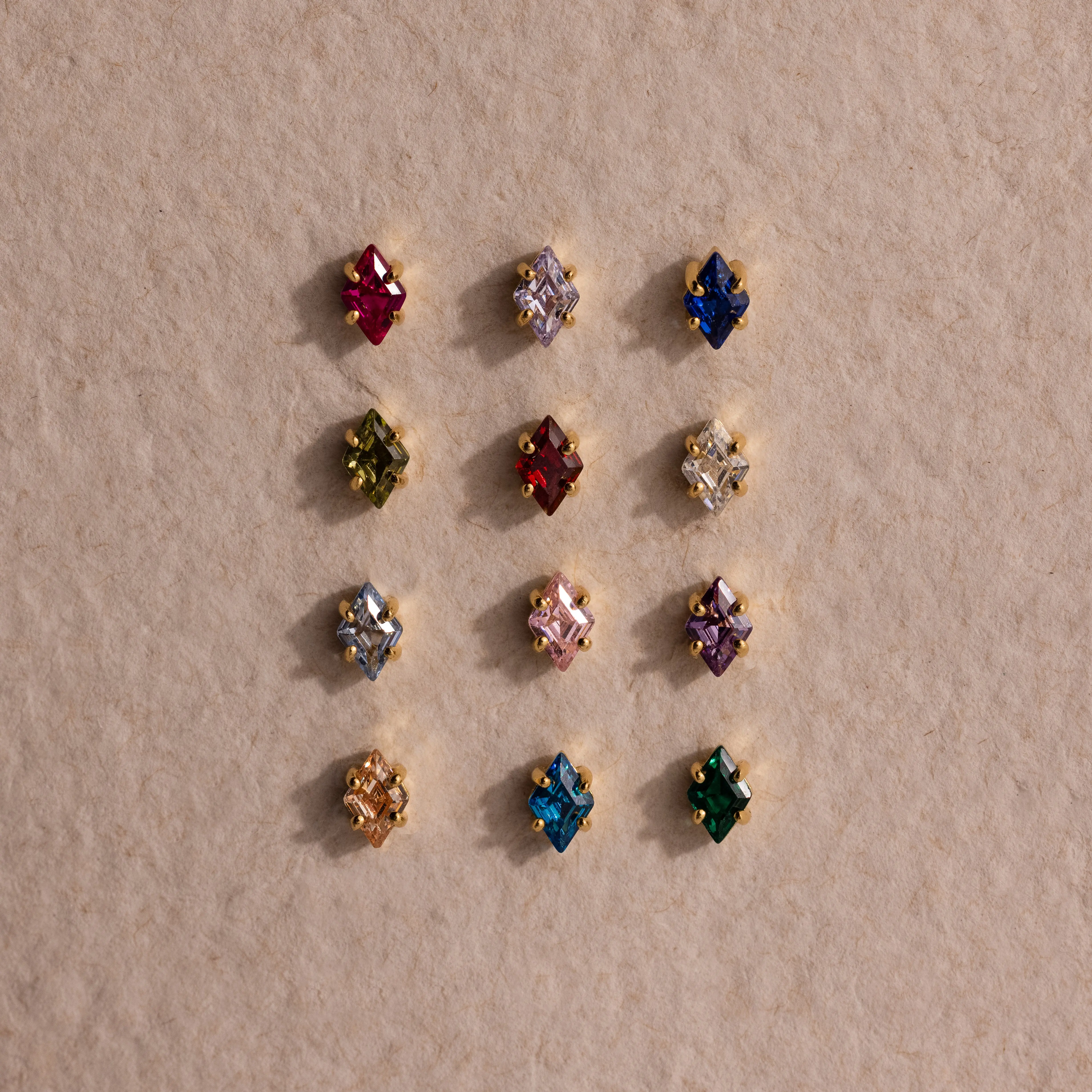 Rhombus Birthstone Flatback Studs by Caitlyn Minimalist - Diamond-Shaped Geometric Stud Earrings in Gold - Dainty Gemstone Jewelry - Birthday Gift for Her