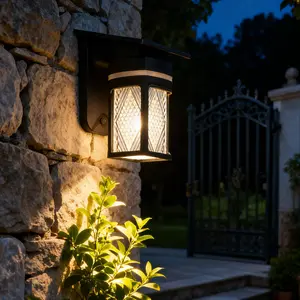 Solar Wall Lights Outdoor, 2 Pack Black Rectangular Dimmable Solar Fence Lights IP54 Waterproof, Modern Dusk to Dawn Exterior Sconce Lights for Porch Yard Garden Patio and Fence