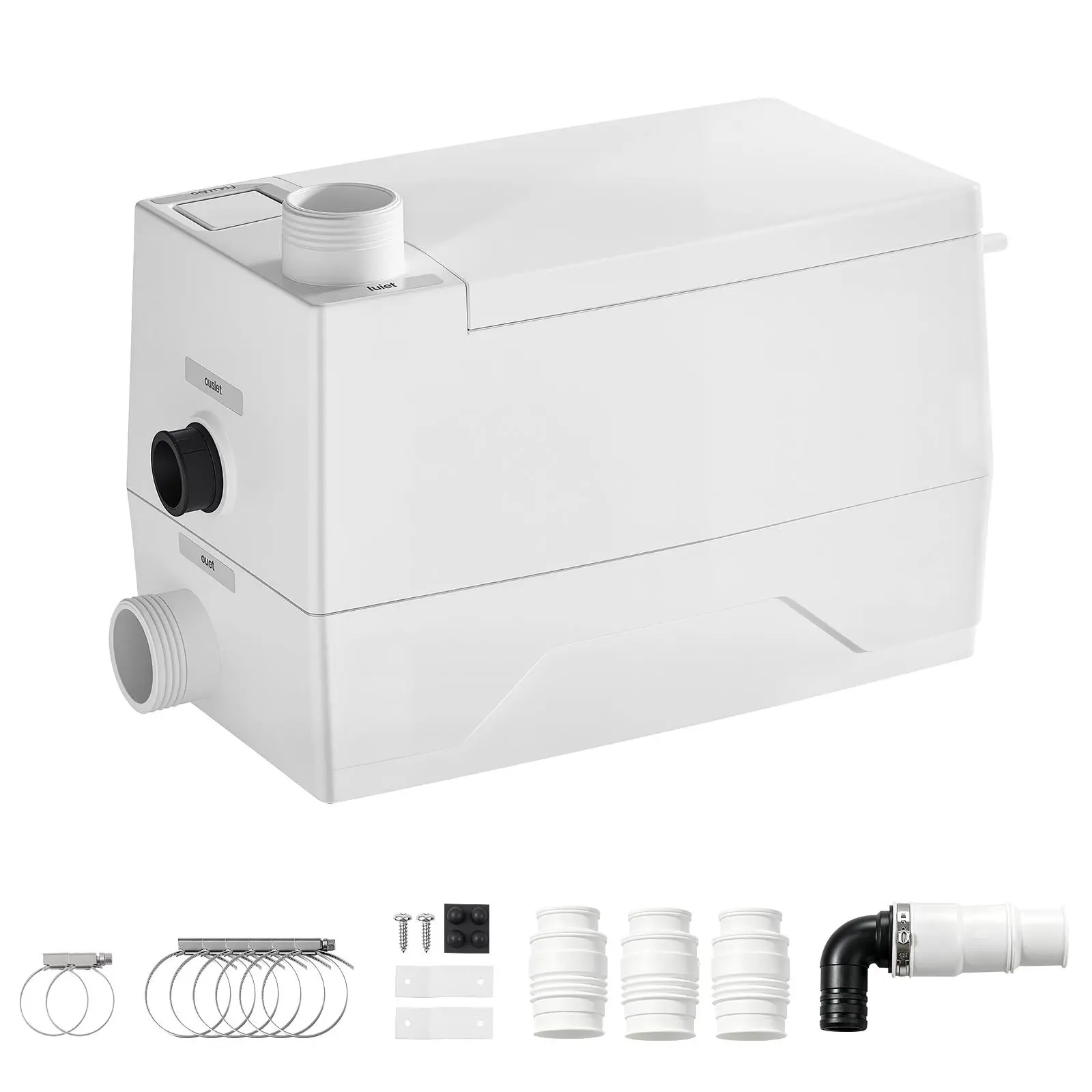 VEVOR PP Housing Waste Water Drainage Pump, 350W, 7200L/h Flow, 8m/26.2ft Head, 3 Inlets, Compact for Tight Spaces, Large-Diameter Drain Pipe, Portable Clamp Set Included, Built for Basements & Kitchen, Built to Last, Metal Components, No Backflow, Powerf