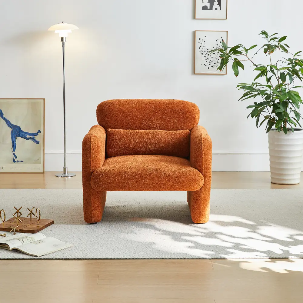 34 in Modern Velvet Fabric Single Sofa - 33.07"x29.13"x17.72", with Lumbar Support Pillow, Tool-Free Assembly, Plastic Accents, Convenient for Small Spaces, Office, Bedroom & Living Room