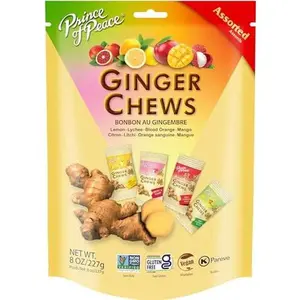 Prince of Peace Ginger Chews Assorted Flavors, 8 oz - Lemon, Lychee, Blood Orange, Mango - Candied Ginger Variety Pack - Natural Candy Pack