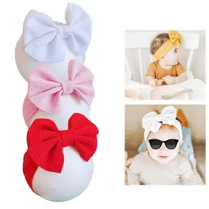 L-HDW147 3PCS Baby Girl Bows Baby Headbands Newborn Bow Big Stretchy Nylon Headbands for Baby Girls Hair Bows Hair Accessories for Infant White Pink Red