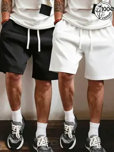 Unisex 100% Cotton Black/White Drawstring Loose Fit Casual Sweat Shorts | Cleanfit Minimalist High Street Streetwear