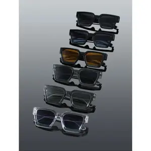 6 Pack Men's Rectangular Frame Sunglasses, Classic Thick Frame with Minimalist Simple Design, Trendy Street Style Shades, Fashion Eyewear Set for Street Photography, Daily Casual Looks and Outdoor Leisure Activities