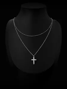 Fashion Cross Chain Pendant Necklace with Zircon Decor, Beaded Layered Choker for Women, Perfect Gift for Any Occasion