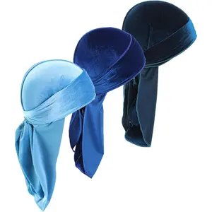 Durags Doo Rag Dew Rags for Men 360 Waves 3Pack Velvet Durags Headwear Skull Hat Headwraps for Men Women