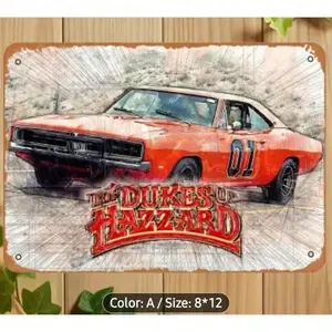 Dukes Of Hazzard Vintage Tin Sign Metal Wall Decor 8x12 Inch, Decorative Wall Sign, Rustic Man Cave Garage Bar Art, Made in USA Retro Home Decor for Men
