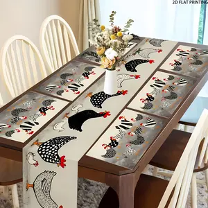2D flat printing, 1 piece/4 pieces set, Easter waterproof placemat, Kitchen decorative placemat, table flag set, farm chicken pattern design, for Easter, spring and summer, home, living room, kitchen, dining room, coffee shop decoration