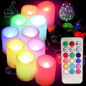 Colored Flameless Votive Candles with Timer-Color Changing Led  Light, Operated RGB Votive Candles,Rainbow Tealights Party Decor,1.5"x 2",Set of 10