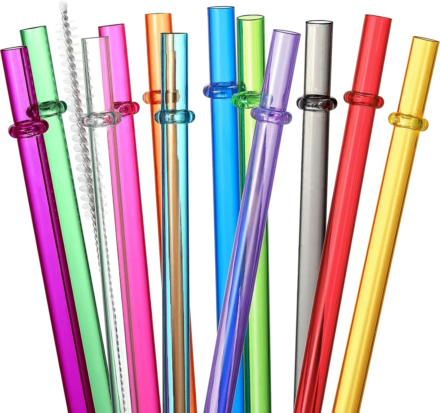 24 count,  Straws with 4 Brushes, 10.5" Long Tritan Hard Plastic Straws, 12 Colors Translucent Replacement Drinking for 16OZ-32 OZ Tumblers, Cups, Jars, , YETI, ,