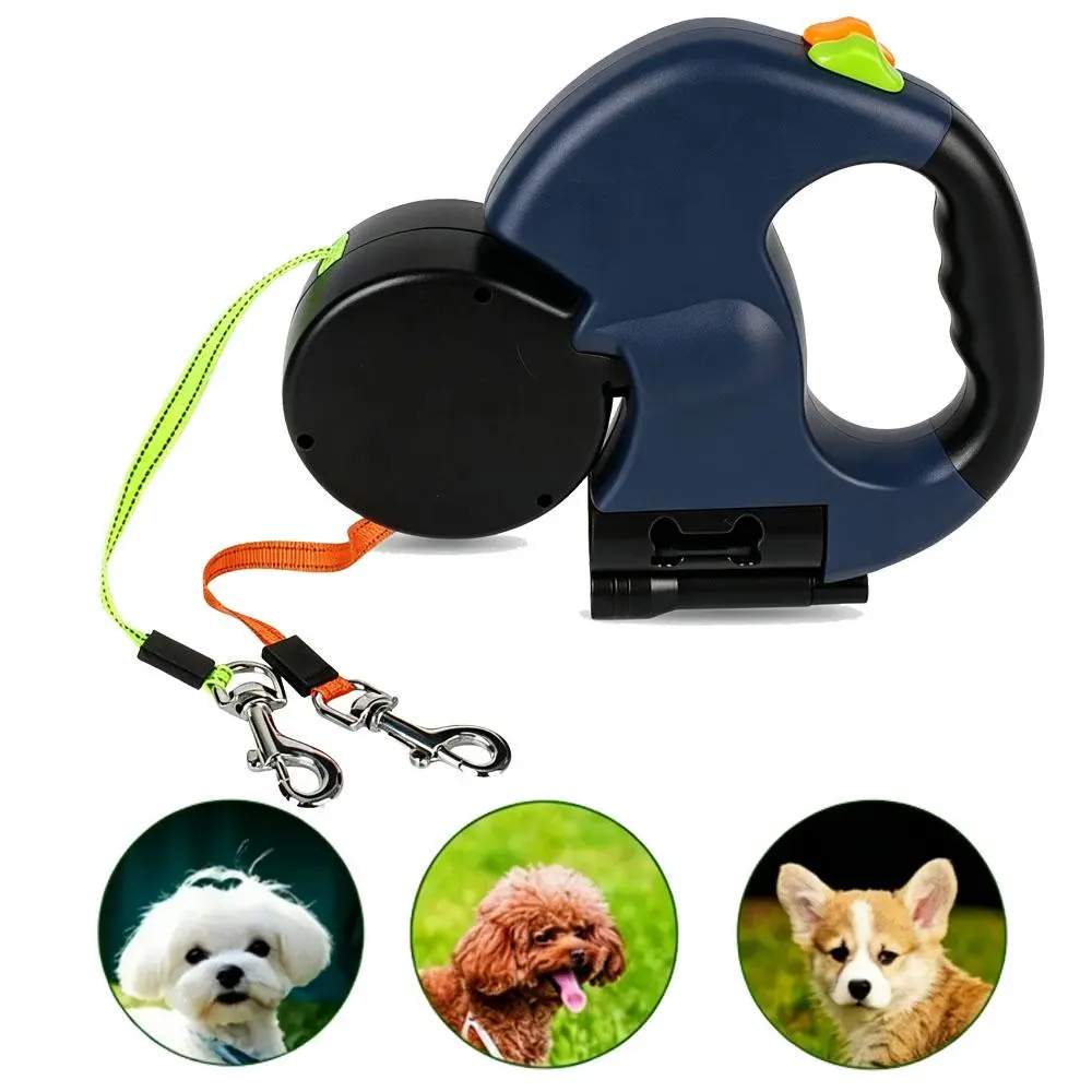 Premium Dual Dog Leash Retractable, Integrated LED Flashlight, 360° Rotatable Tangle-Free Design, Easy One-Button Lock, Ergonomic Grip for Stress-Free Walks
