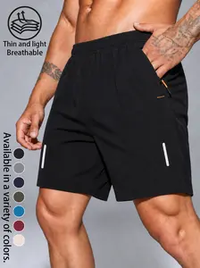Men’s casual breathable shorts, men’s ice silk quick-dry shorts, lightweight summer training shorts, with zippered pockets and reflective stripes, moisture-wicking casual athletic shorts with a waistband, suitable for sports and casual home wear.