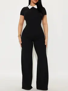All Or Nothing Short Sleeve Jumpsuit - Black/White