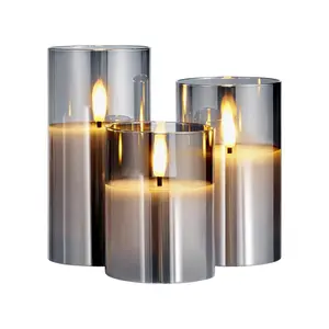 VEVOR Gray Flickering Flameless Candles, Set of 3 Battery Operated Flameless Led Candles with 10-Key Remote and Timer, Real Wax & Warm Color Flickering Light for Festival Wedding Home Party Decor, Atmosphere Lighting, Led Mood Light