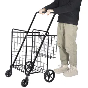 ZENY Shopping Cart Foldable Utility Cart W/ Basket & Wheels for Grocery Laundry Garage