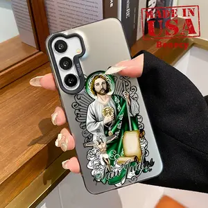 Phone Case Compatible with Galaxy S23 Ultra S24 Plus S25 S22+ Saint Judas Emblem Patterned Matte Military-Grade Drop Protection Silicone Cover Cellphone Protective