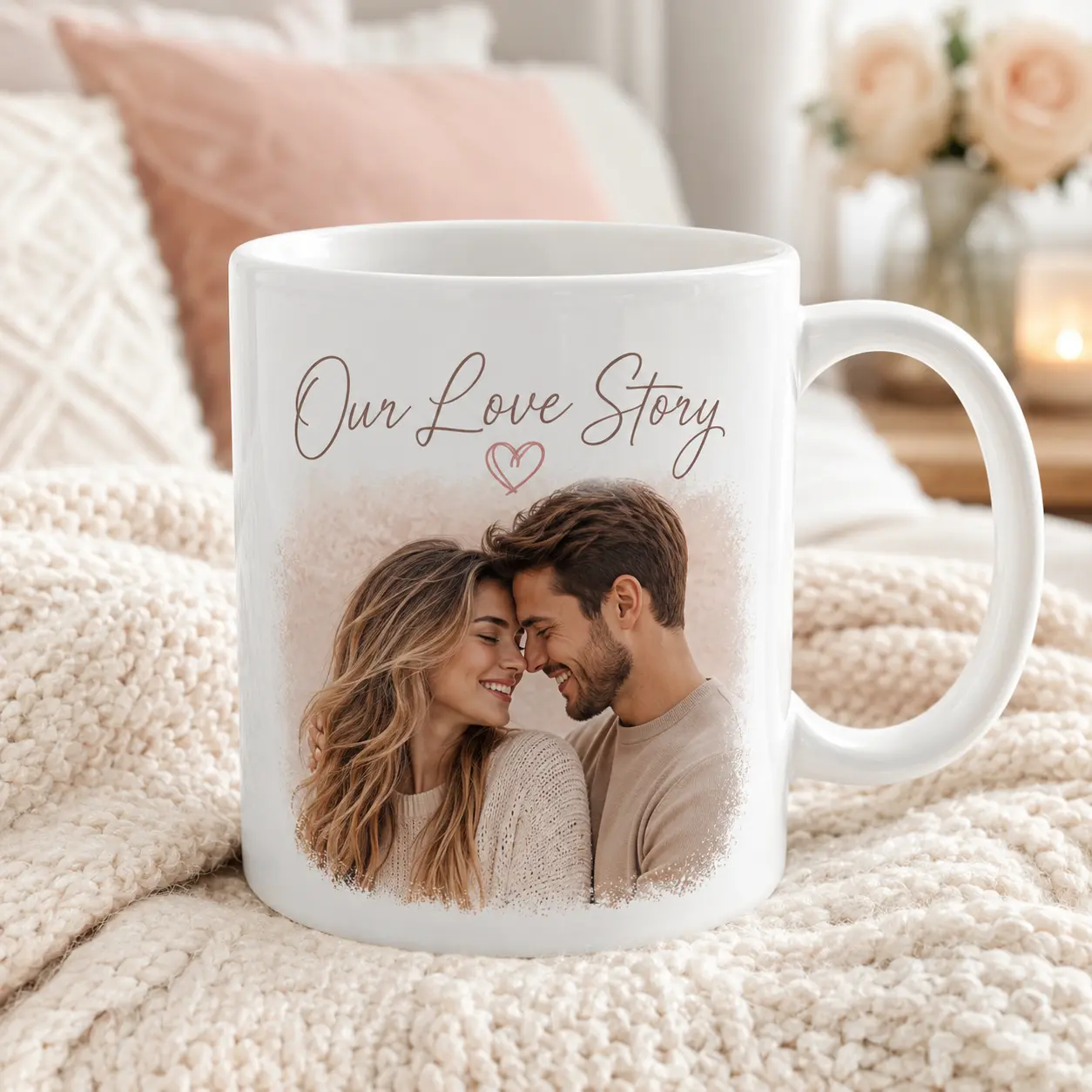 Custom Photo Mug with Text, Personalized Couple Coffee Cup, Love Story Picture Mug, Romantic Gift for Anniversary, Birthday, Wedding & Valentine’s Day