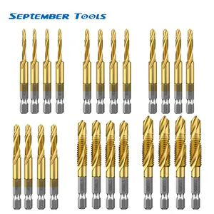 6-24Pcs New Hex Shank Tap Drill Bit Set M3 To M10 High Speed Steel Titanium Coated Spiral Taps for Open Hole Tapping Hand Tools, Bit Holders, Drill And Tap Bits