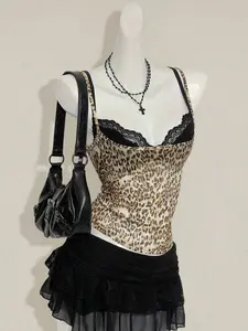 CON Women's Purple Sheer Camisole Top, Paired With Black Lace Spaghetti Strap Bra 2 Pieces Set