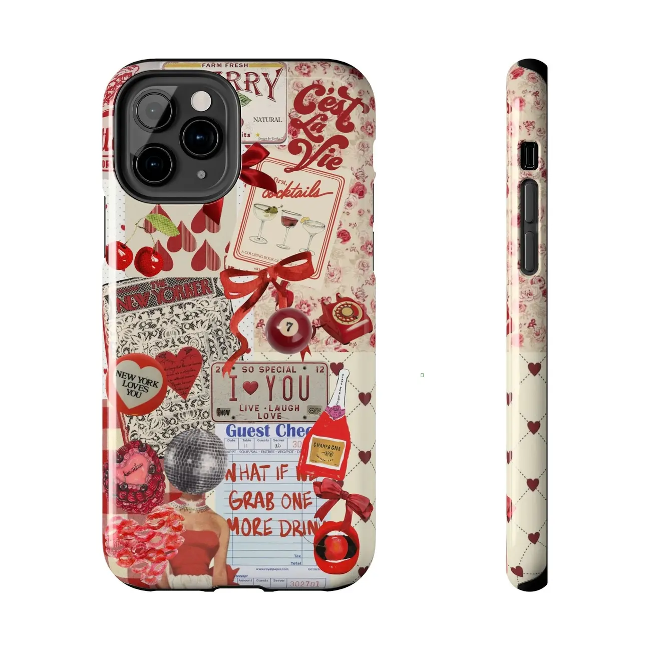 Red Vintage Coquette Collage Phone Case, Preppy & Cute Aesthetic, That Girl, Grunge Bow Print Applicable to iP15Promax ip14Pro mobile phone case 12 trendy brand 13 anti-fall cover 14Promax 15Pro cute Plus phonecase Accessories Acrylic casetify