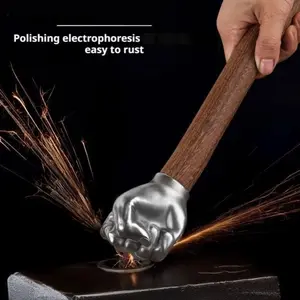 Stainless Steel Fist Shape Hammer,Fist Hand Hammer 2.1lb Sledge Hammers,Decorative Fist Hammers with Wooden Handle,Multifunctional Crafts and HardwareTools for Gardening Household Car Outdoor (A)