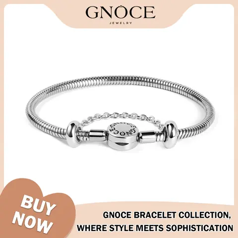 GNOCE Stainless Steel Snake Design Cuff Bangle - Safety Chain, Round Clasp, DIY, Casual Trendy Non Tarnish Charm Jewelry for Adults (Stainless Steel & Snake Design Bracelets & Bangles),sohochic