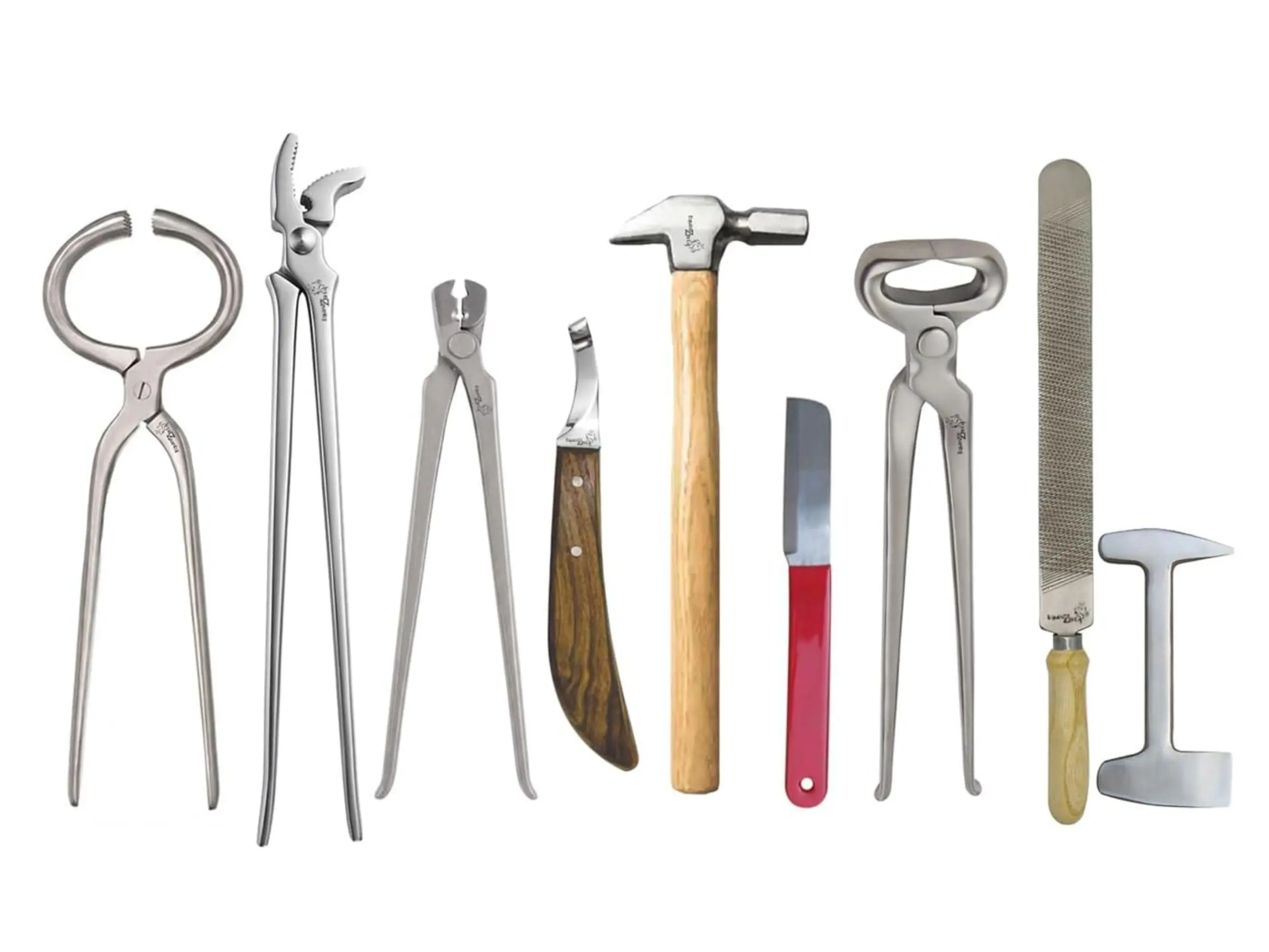 Horse Farrier Tool Kit – 9 Piece Complete Hoof Care Set with Hoof Nippers, Hoof Knife, Rasp, Clincher, Puller, Hammer & Grooming Tools – Professional Equine Hoof Trimming & Shoeing Kit for Farriers