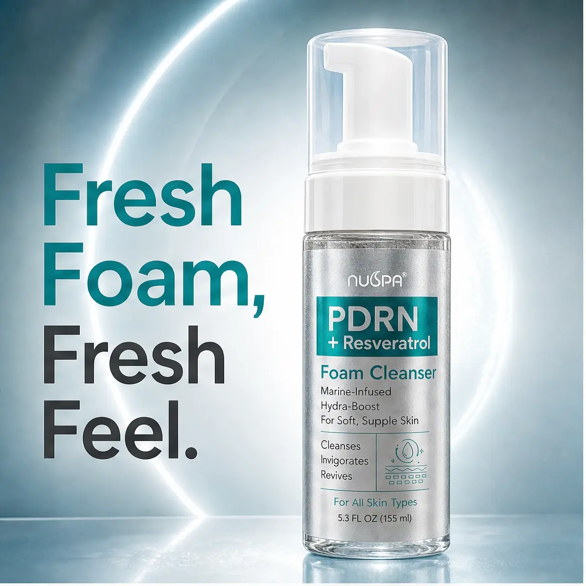 PDRN & Resveratrol Foaming Facial Cleanser - Gentle Daily Wash for DNA Repair and Antioxidant Brightening - Hydrating Formula for Sensitive Skin, 155ml / 5.3 oz, Cleansing, Aesthetic, Bottle, Soft Skin, Bright, Radiant