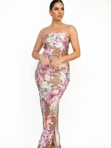 Penny Lace-Up Floral Slit Maxi Dress