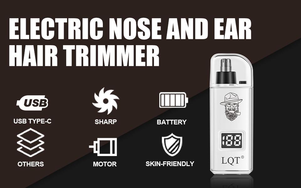 LQT Rechargeable Nose & Ear Hair Trimmer for Men, USB-C Electric Nose Hair Remover with LCD Display, Painless Dual Edge Blade Grooming Tool