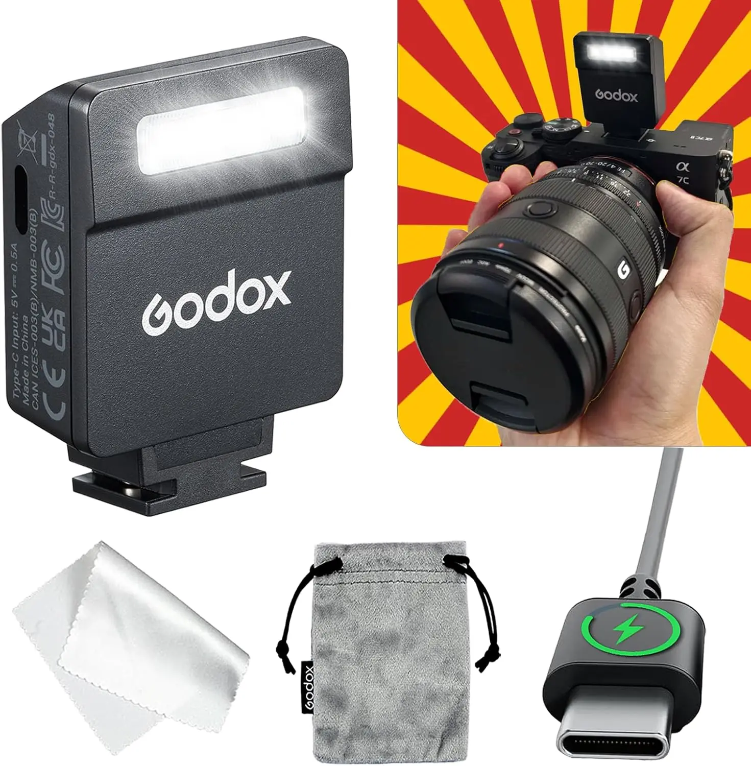 Godox iM22 Mini Flash - GN10, USB Type-C Charging, Fast Recharge, 440 Flares Max, 5-Level Power, Compact Hot Shoe Design, Built-In Cells, Adjustable Photography Tool for Ricoh Gr3, Pancake Lenses