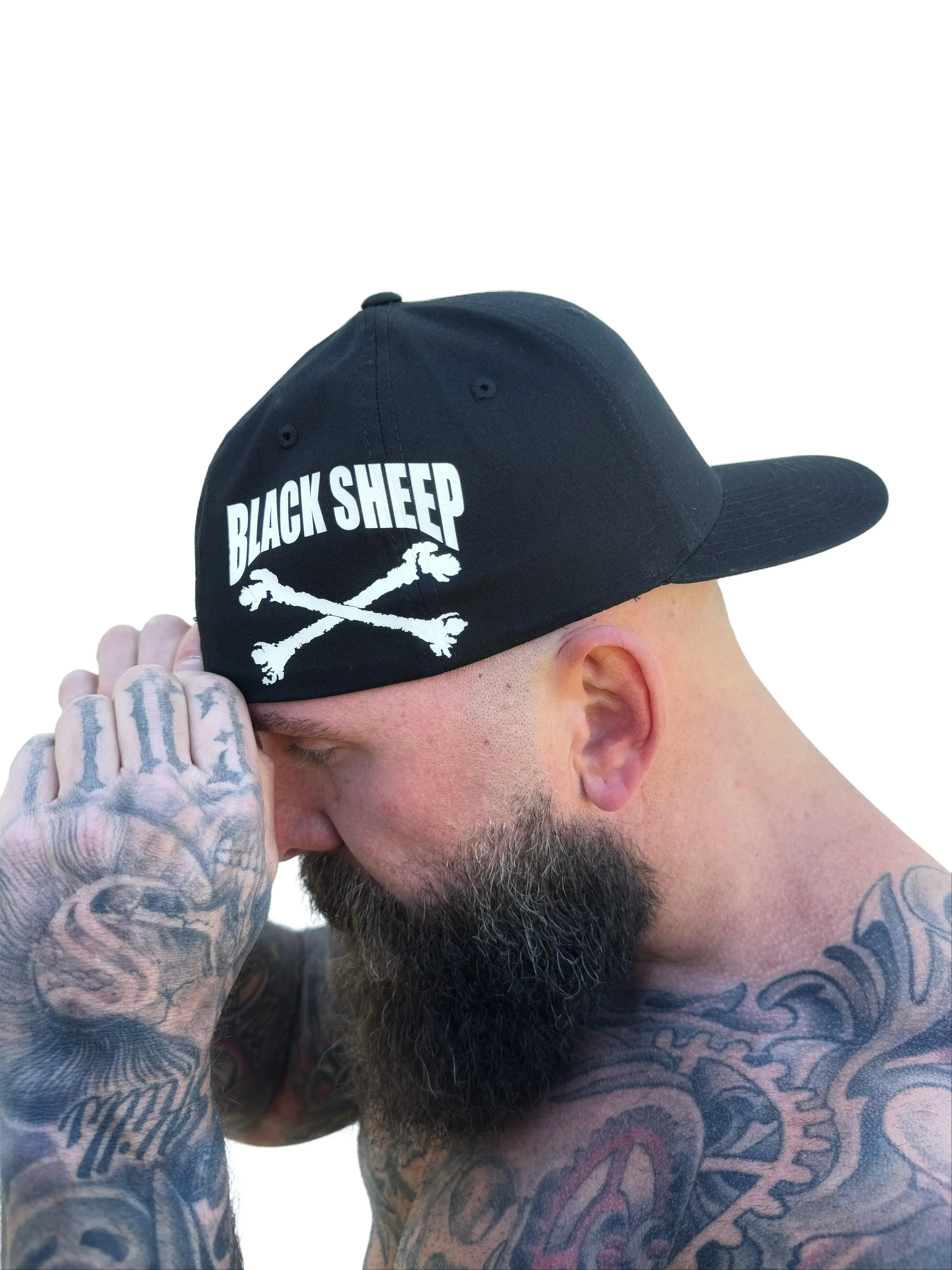 TheDriveClothing Blacksheep Flexfit Cotton Side Style Hat – Black Fitted Streetwear Cap, Y2K Biker Gym Fashion Hat, Stretch Fit Graphic Hat, Trendy Casual Outfit Apparel for Men & Women
