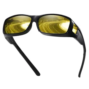 HAOLOTA Night Vision Driving Glasses Fit Over Glasses for Women, Anti Glare Polarized Nighttime HD Yellow Lens Safety sunglasses for men