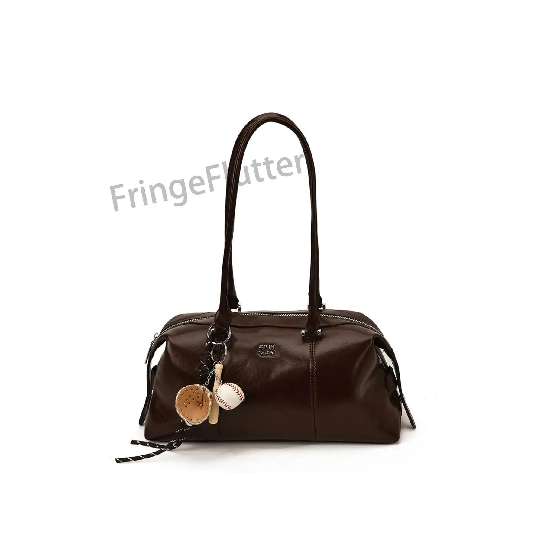 2026 Retro Handheld Pillow Bowling Shoulder Bag - Textured Surface, Underarm Strap, Pendant Accent, Casual Elegant Unisex Multi-Functional Daily Commuter Purse Shoulder Bag (Sports & Outdoor Gym Accessory)