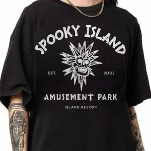 Spooky Island shirt , Disco Skull , Halloween Nostalgia , Skull Emblem, Gh0st Town , T-Shirt For Unisex Graphic Tees Print Top Casual Streetwear Gifts