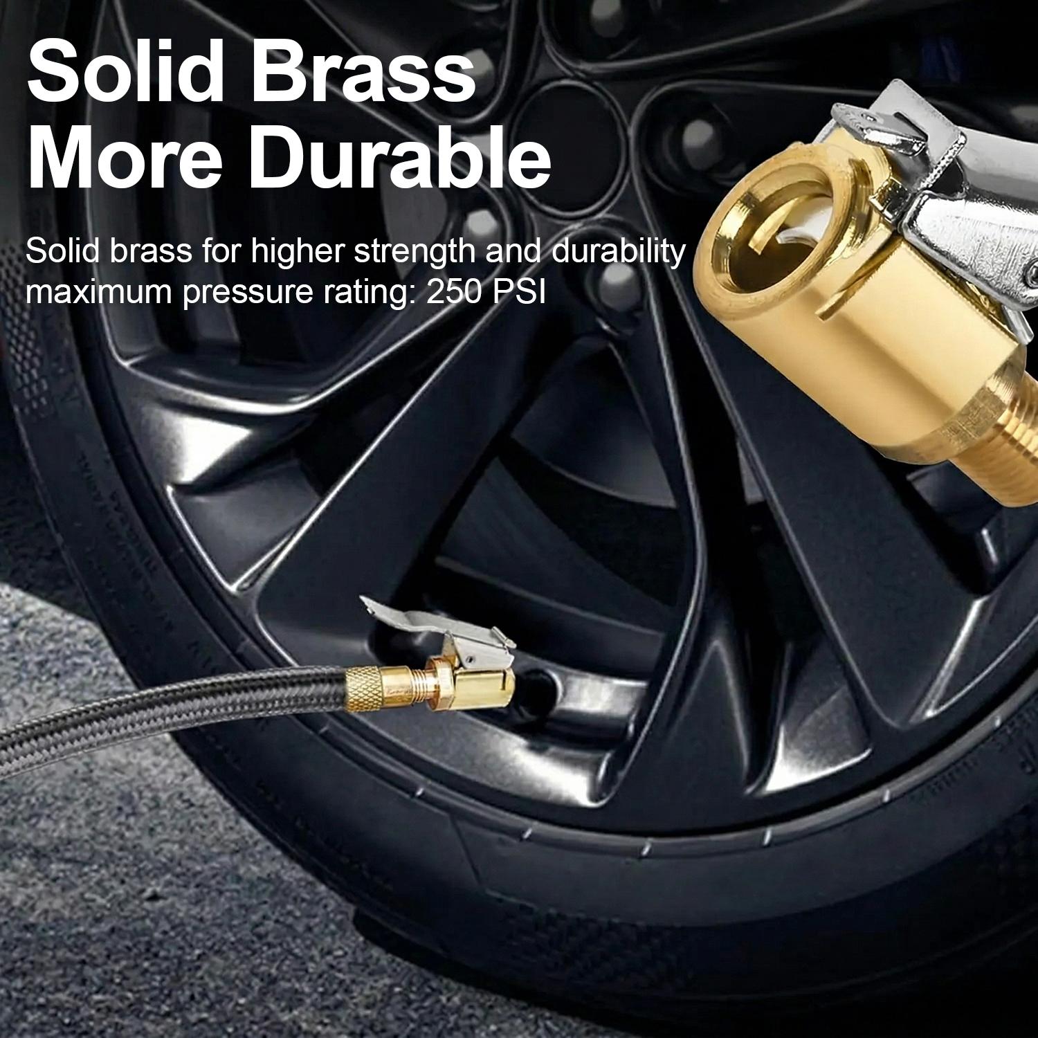 2 Pcs Brass Locking Tire Air Chuck, Tire Inflator Hose Adapter for Twist On Connection Convert to Lock On, No Air Leakage Air Compressor Pump Clip On Tire Chucks, Tire Nozzle with Tire Valve Thread