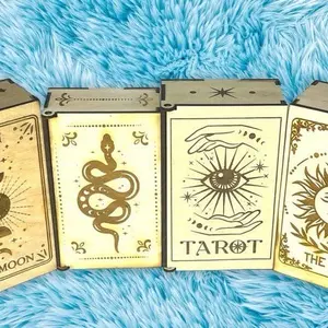 Custom Engraved Tarot Card Box | Handcrafted Wooden Storage Holder for Tarot Decks | Spiritual Gift – Free Gemstones & Stickers